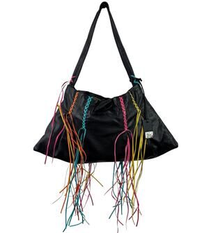 Vintage Y2k 90's Sharif Studio Handbag Black Braided Leather Fringe Hobo Bag